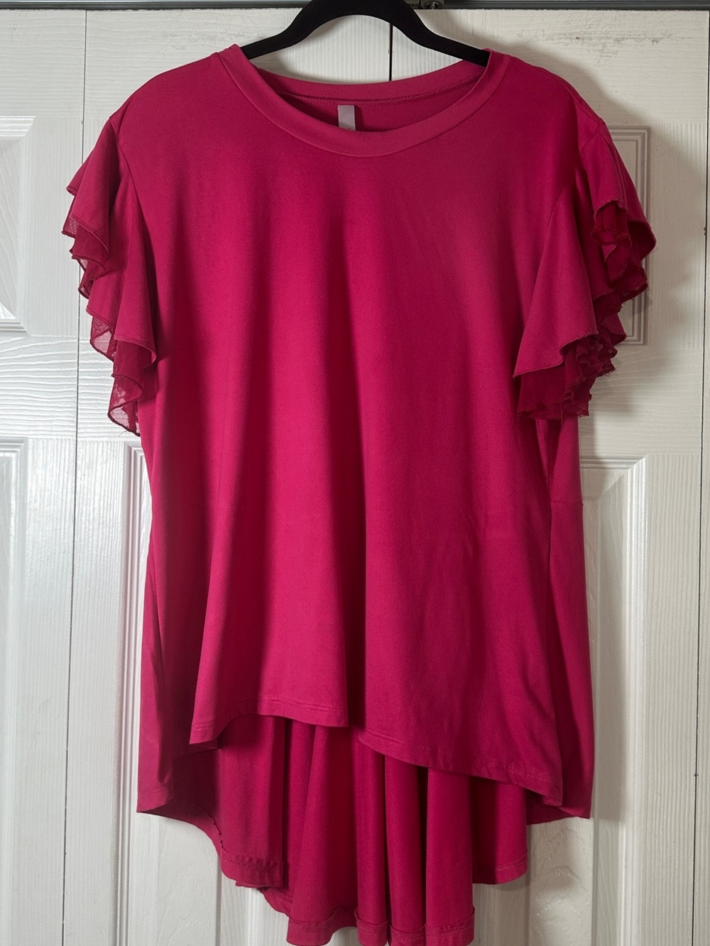 Love Nation Ruffle Sleeve High-Low Top - Fuchsia